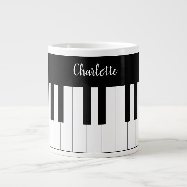 Grande Tasse Clavier de piano noir et blanc simple et élégant (Devant)