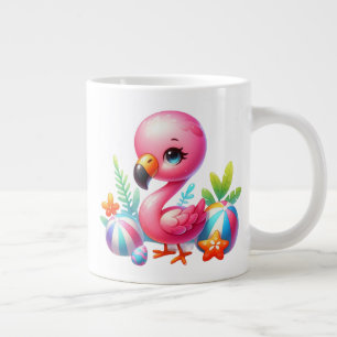 Grande Tasse Clipart de dessin animé de flamant rose à l'aquare