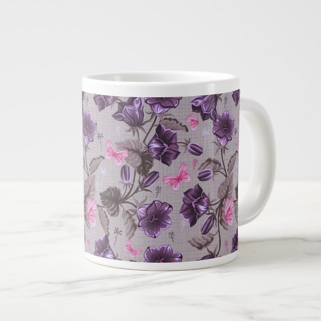 Grande Tasse cloches à main violette et papillons roses motif (Devant droit)