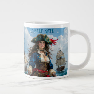 Grande Tasse Cobalt Kate - Capitaine pirate féminine à haut con