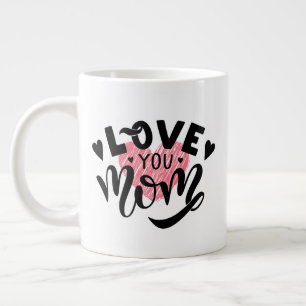 Grande Tasse 'Coeur Black Pink "Je t'aime Maman" Cadeau de Fête