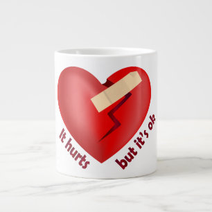 Grande Tasse Coeur brisé guéri avec patch et citation de vie