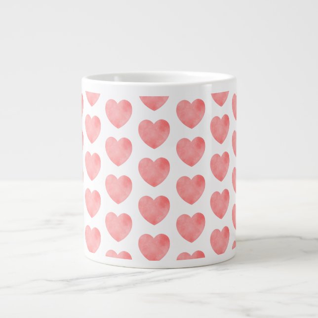 Grande Tasse Coeur d'aquarelle rose motif (Devant)