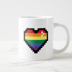 Grande Tasse Coeur de pixel arc-en-ciel
