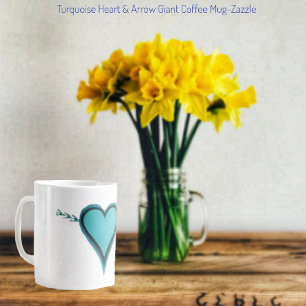 Grande Tasse Coeur et flèche turquoise