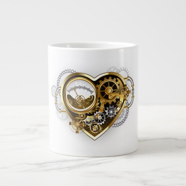 Grande Tasse Cœur Steampunk avec un manomètre (Devant)