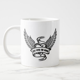 Grande Tasse Coeur vintage Avec Ailes, L'Amour Vous Donne Des A