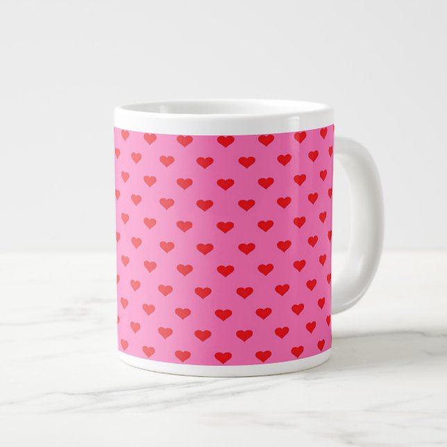Grande Tasse Cœurs à gogo, cœurs rouges sur fond rose, (Devant droit)