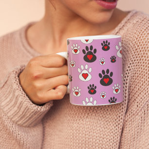 Grande Tasse Cœurs d'empreintes de pattes motif rose pour amate