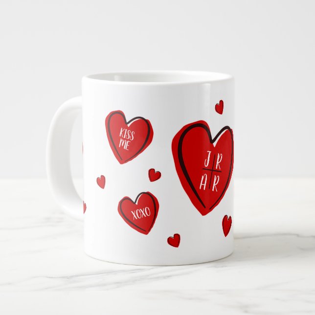 Grande Tasse Cœurs Rouges de la Saint-Valentin Mignon Personnal (Devant gauche)