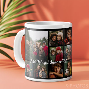 Grande Tasse Collage carré de 9 photos noires - avec écriture b