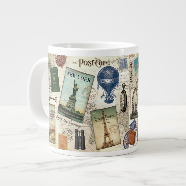 Grande Tasse collage de voyage vintage moderne (Devant gauche)