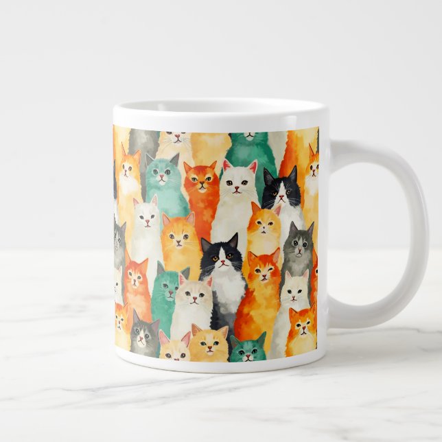 Grande Tasse Collage du Motif de chats aquarelle (Droite)