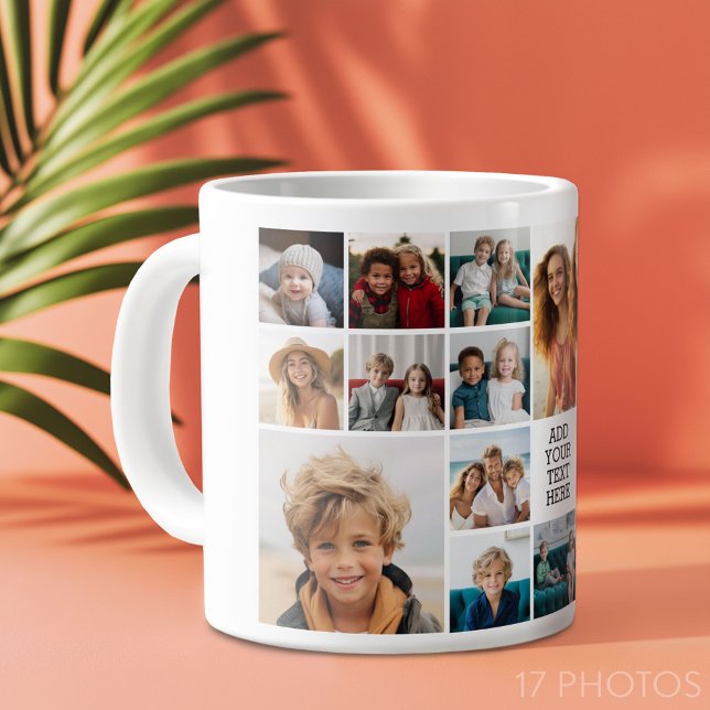 Grande Tasse Collage photo personnalisé 17 - noir - blanc (Custom Photo Collage Mug)