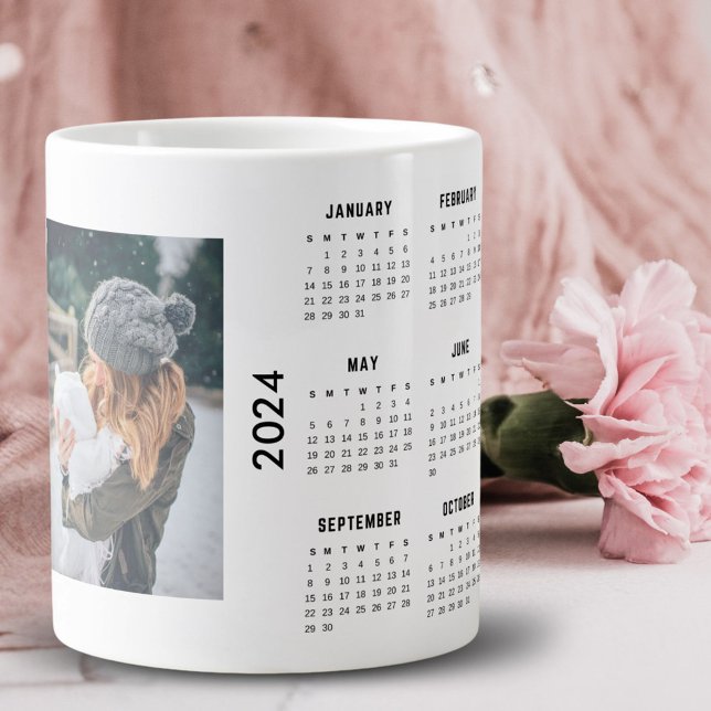 Grande Tasse Collage photo personnalisé 2 Calendrier 2024 (Créateur téléchargé)