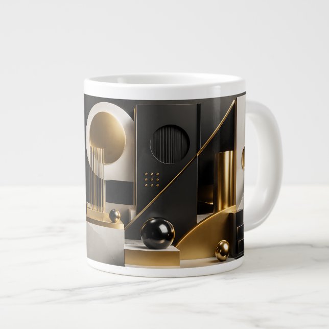 Grande Tasse Composition Moderne Luxueuse : Cadeau Or, Noir (Devant droit)