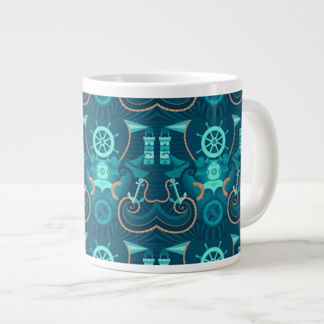 Grande Tasse Conception bleue nautique (Devant droit)