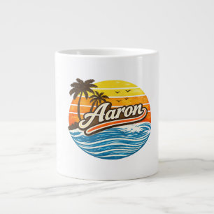 Grande Tasse Conception de nom de coucher de soleil rétro Aaron