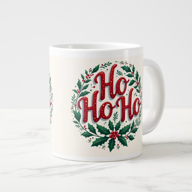 Grande Tasse Conception de typographie de couronne de Noël Ho H (Devant droit)