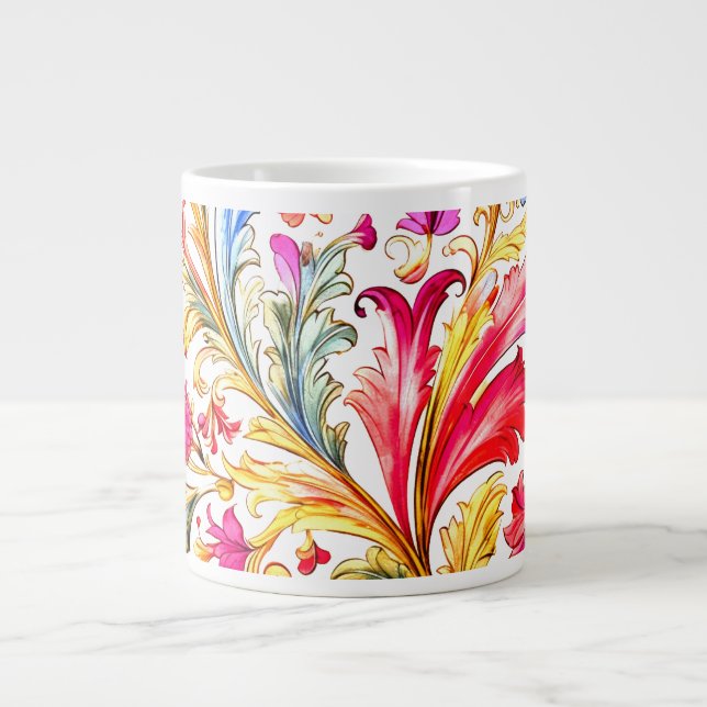 Grande Tasse Conception florentine fantaisie de feuilles à l'aq (Devant)