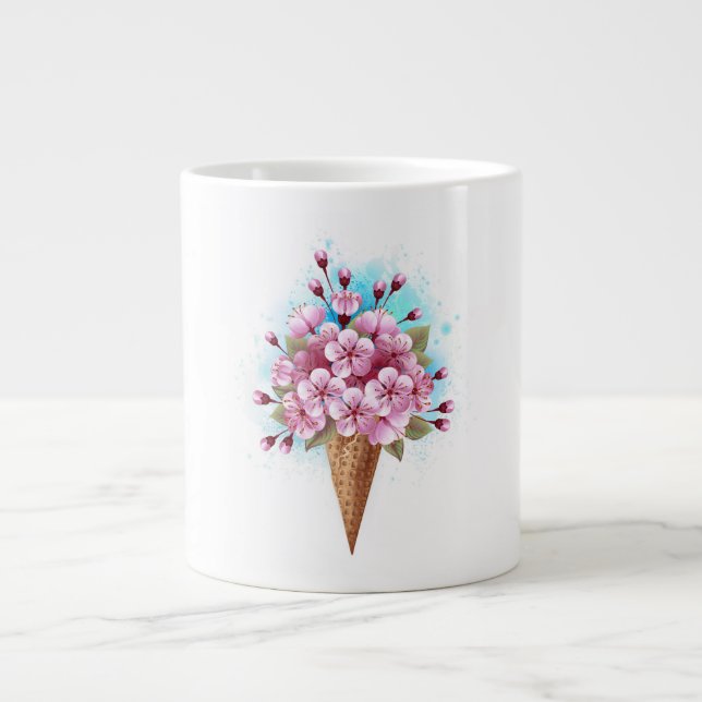 Grande Tasse Cône rose Sakura crème glacée gaufre (Devant)