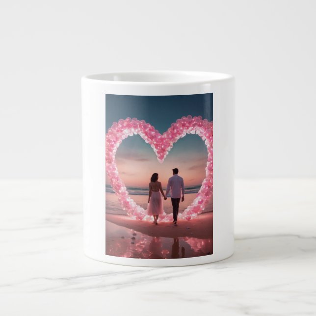 Grande Tasse Connecté par l'amour, alimenté par le café." (Devant)