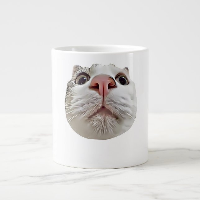 Grande Tasse Cool Chat Ball Face mème drôle (Devant)