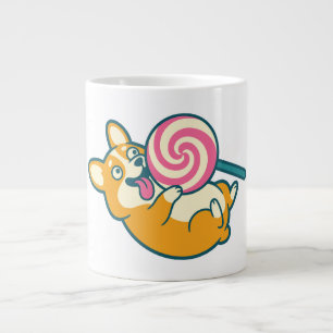 Grande Tasse Corgi drôle avec un énorme lollipop