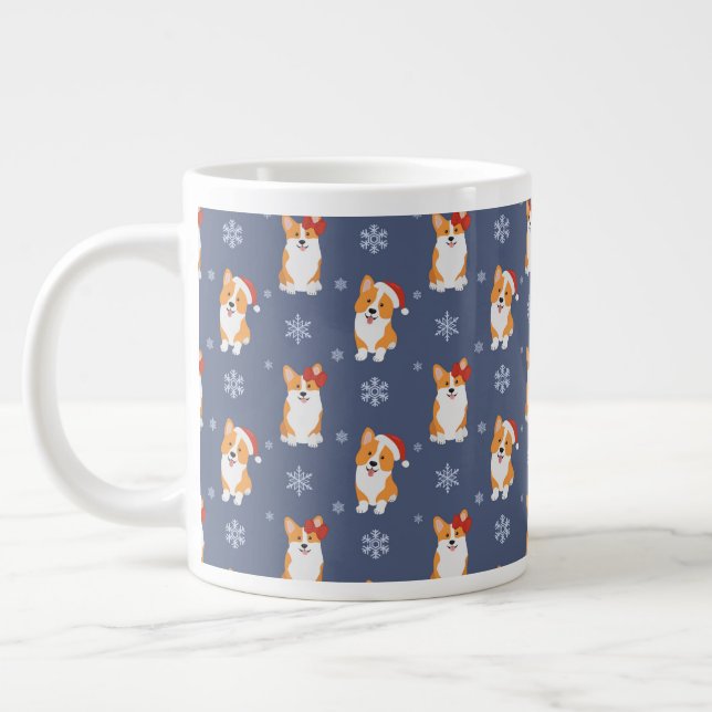 Grande Tasse Corgis à Santa Hats et Snowflakes Motif (Gauche)