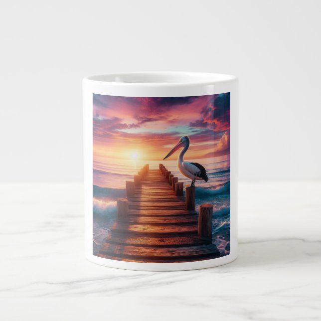 Grande Tasse Coucher de soleil marin/côtier/plage de pélican (Devant)