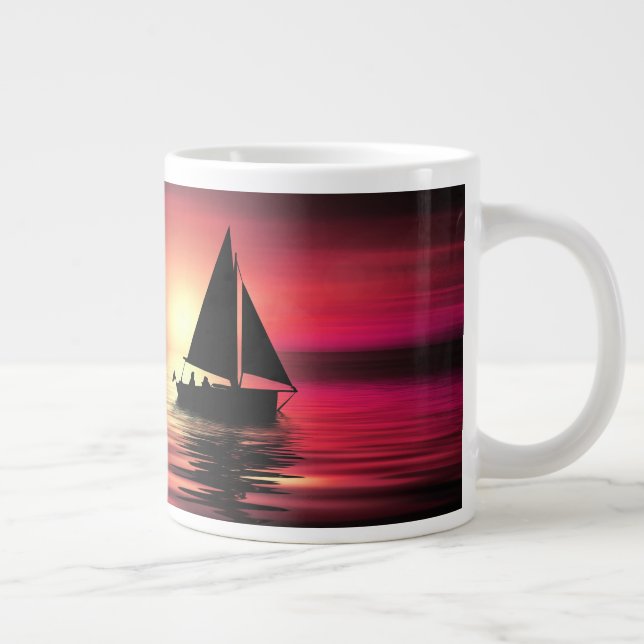 Grande Tasse Coucher de soleil, Mer, Bateau à voile (Droite)
