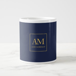 Grande Tasse Couleurs d'or bleu Monogramme Lettres initiales No