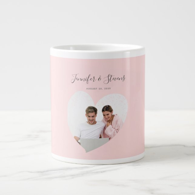 Grande Tasse Couple Coeur personnalisé Anniversaire rose (Devant)