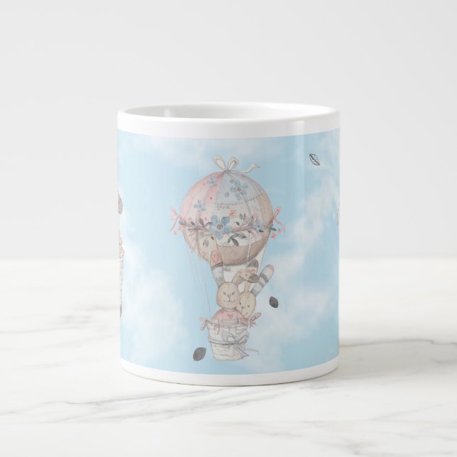 Grande Tasse Couple lapin de Saint Valentin dans le ciel (Devant)