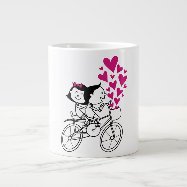 Grande Tasse Couple romantique à vélo avec beaucoup de coeur (Devant)