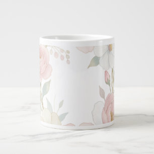 Grande Tasse Couronne florale pastel élégante en rose, design b