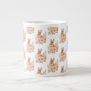 Grande Tasse Couronne florale rose et aquarelle de Pâques