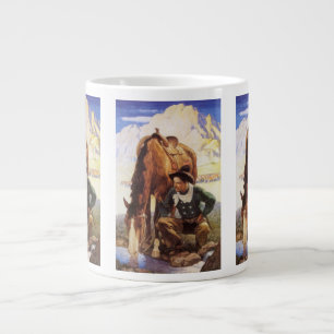 Grande Tasse Cowboy arroser son cheval par NC Wyeth, Art Vintag