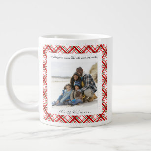 Grande Tasse Cozy Christmas Rouge Carreaux Rétro Monogramme 2 P
