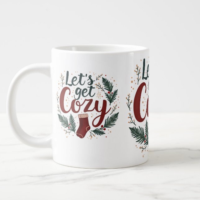 Grande Tasse Cozy Holiday Pine Berry Lettering (Gauche)