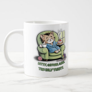 Grande Tasse Cozy Kitten with Coffee and Cake – Funny Cat