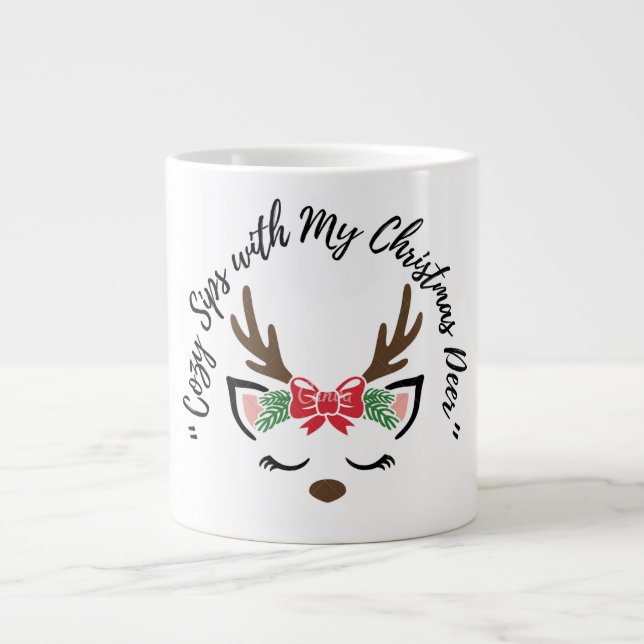 Grande Tasse Cozy Sips with My Christmas Deer” – Cute Reindeer  (Devant)