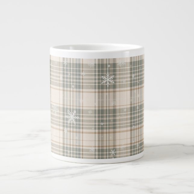 Grande Tasse Cozy Winter Plaid & Snowflake Holiday Design (Devant)