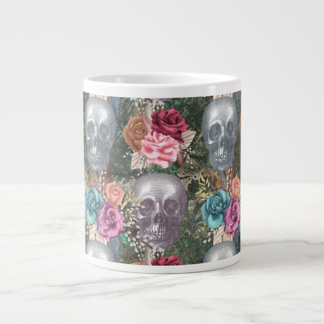 Grande Tasse Crâne Boho avec fleurs (Devant)
