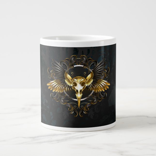 Grande Tasse Crâne d'oiseaux dorés sur arrière - plan noir (Devant)