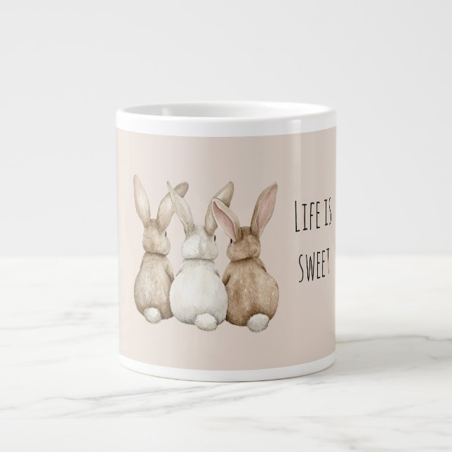 Grande Tasse Cream Blush Three Cute Bunny Rabbits (Devant)