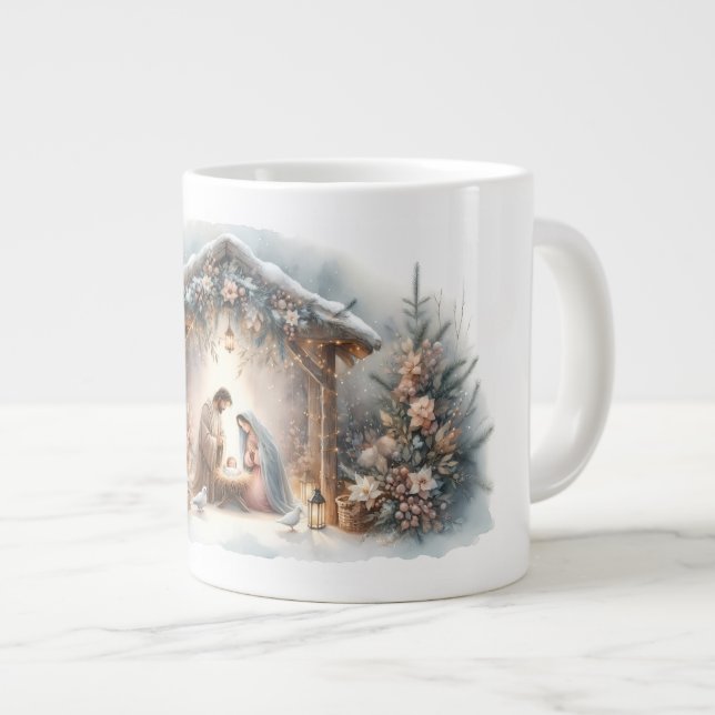 Grande Tasse Crèche rustique avec fleurs d'hiver (Devant droit)