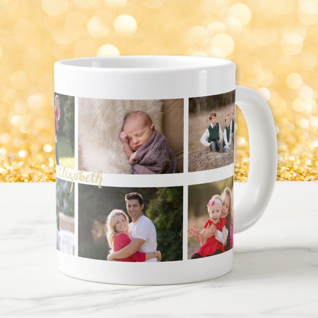 Grande Tasse Créer Personnalisé 8 Photo Collage Monogramme Jumb (Create Personalized 8 Photo Collage Monogram Jumbo Giant Coffee Mug)