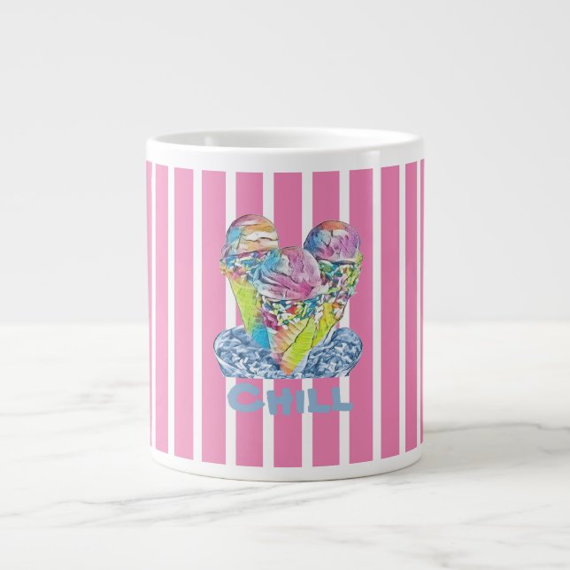 Grande Tasse Crème glacée rayée rose frais (Devant)
