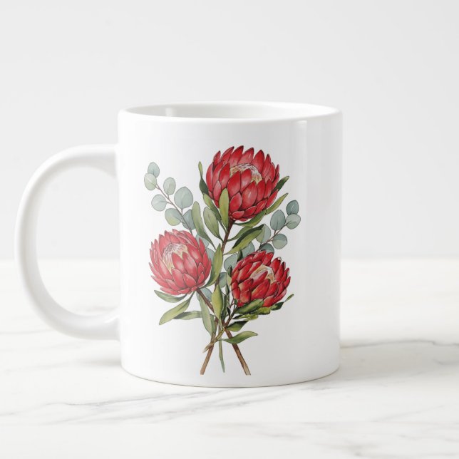 Grande Tasse Crimson Protea Bouquet Watercolor (Gauche)